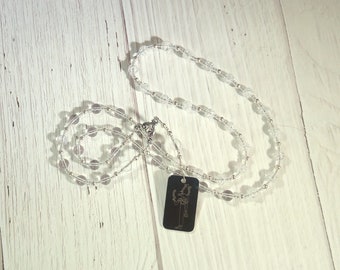 Nekhbet Prayer Bead Necklace in Clear and Cracked Quartz: Egyptian Vulture Goddess, Patron and Protector of Upper Egypt