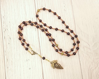 Dionysos Prayer Bead Necklace in Garnet: Greek God of Wine, Theater, the Mysteries
