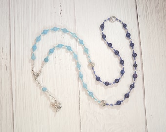 Rhiannon Prayer Bead Necklace in Aquamarine and Lapis: Welsh Celtic Goddess of Magic, Abundance and Sovereignty