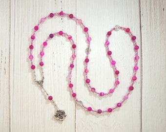 Aphrodite Prayer Bead Necklace in Pink Stripe Agate: Greek Goddess of Love and Beauty