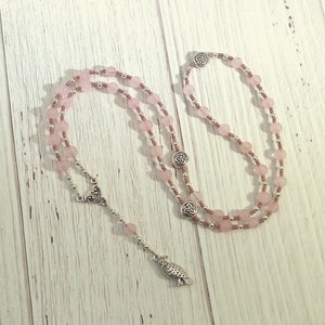 Freyja Prayer Bead Necklace in Rose Quartz: Norse Goddess of Love, War, Passion, Magic