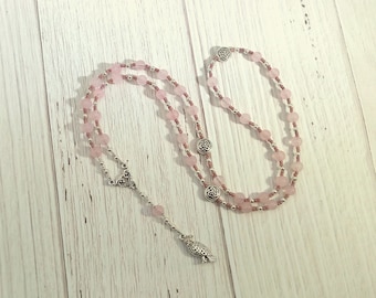 Freyja Prayer Bead Necklace in Rose Quartz: Norse Goddess of Love, War, Passion, Magic