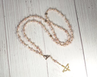 Apollo Prayer Bead Necklace in Peach Sunstone: Greek God of Music and the Arts, Health and Healing, Archery and the Sun