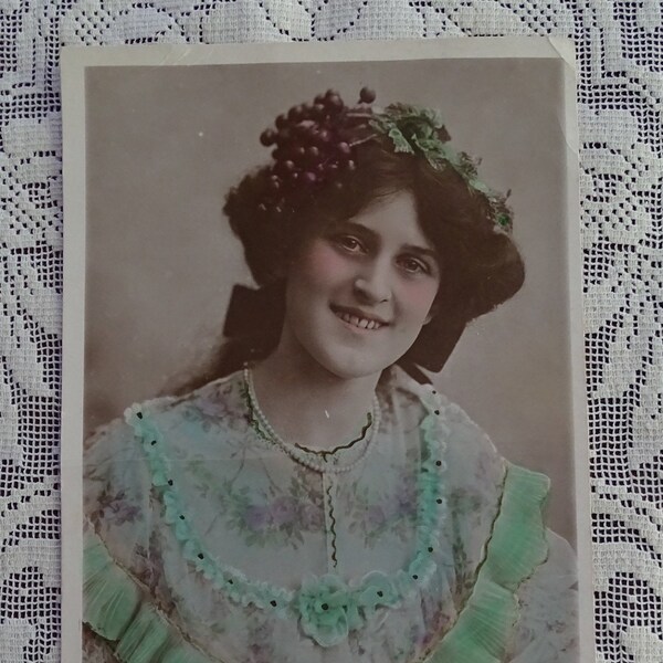 Antique Photo Post Card, 1906 Zena Dare at 19, English Stage Actor, Early 1900s Raphael Tucks RPPC, Color Tinted Photograph, Edwardian Style