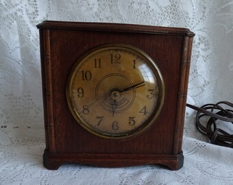 Vintage Clok-Trola Electric Clock, Mid Century Wood Clock, Domed Faceplate, Working Mechanisms, Several Patents, Made USA,  Horologist Gift