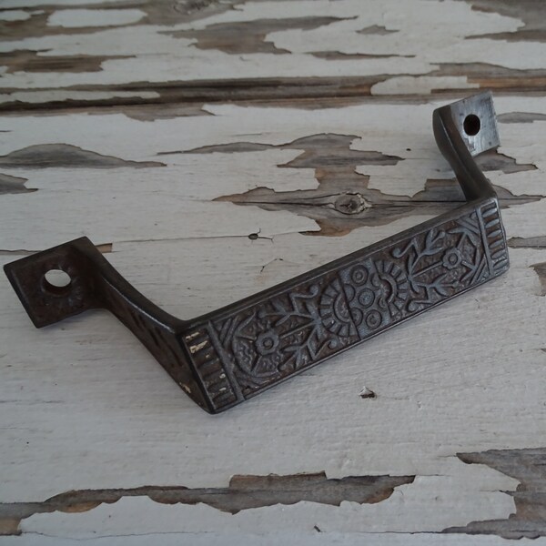 Antique Art Nouveau Drawer Pull, Early 1900s Iron Cabinet Handle, Vintage Salvaged Hardware, Metal Furniture Pull, circa 1910 Iron Handgrip