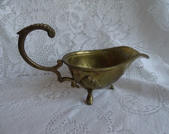 Unusual Vintage Brass Pourer, Metal Serving Pot, 3 Footed Vessel, Decorative Home Styling, Heavy Solid Brass Pouring Pot, Brass Accent Piece