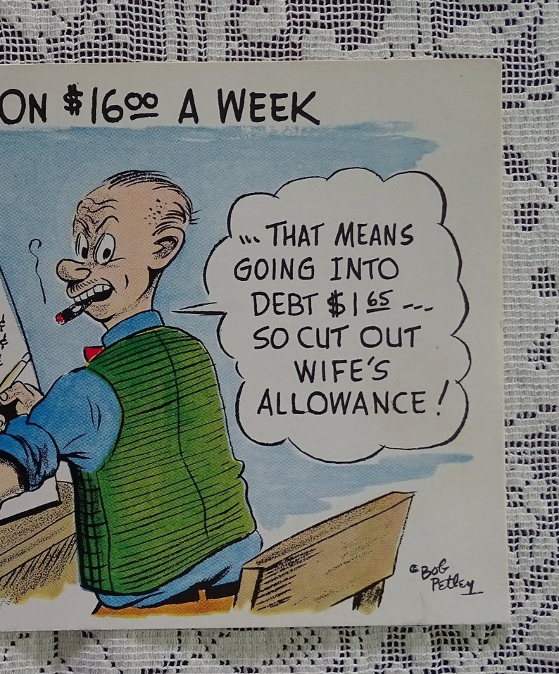 Humorous Budget Cut 1950/'s Petley Laff Card Vintage Funny Post Card Mid Century Greeting Unused No Postmark Artist Bob Petley Arizona