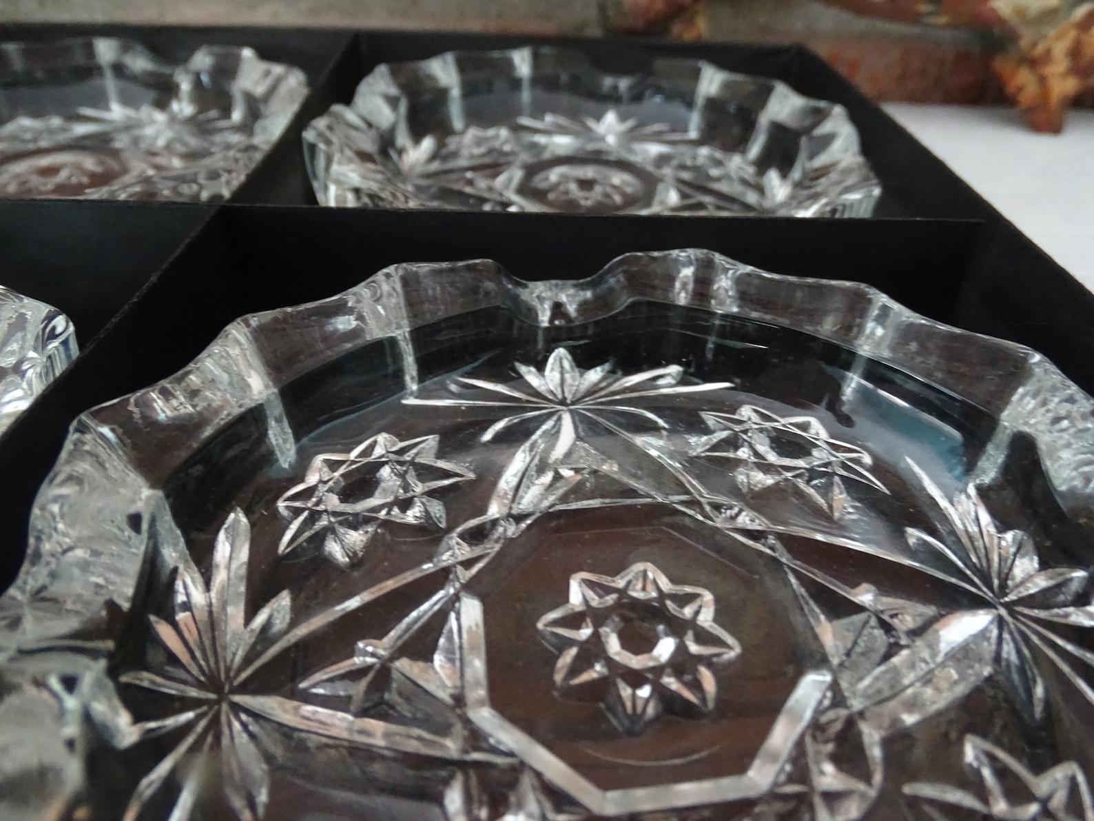 Vintage Cut Glass Coasters 1960's Glass Ashtrays Mid Etsy