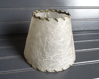 Small Fiberglass Lamp Shade, Mid Century Lamp Cover, Clip On Bulb Style, White Filament Design, Whip Stitched, Tapered Shape, 5" Tall Shade