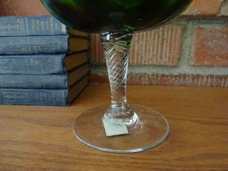 Vintage Green Glass Goblet Mid Century Goblet Vase Hand Etsy