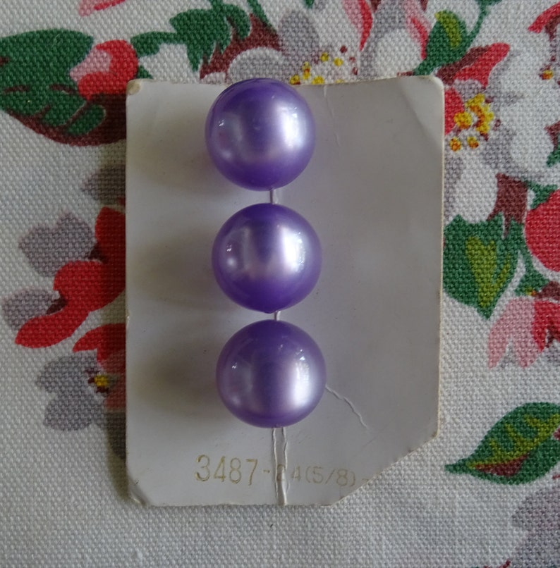 Vintage Lavender Buttons Set of 3 Unused Purple Fasteners Blumenthal #3487 58 Round Ball Shape Built in Shank Style Buttons