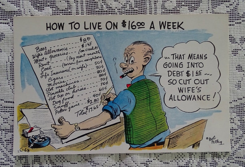 Humorous Budget Cut 1950/'s Petley Laff Card Vintage Funny Post Card Mid Century Greeting Unused No Postmark Artist Bob Petley Arizona