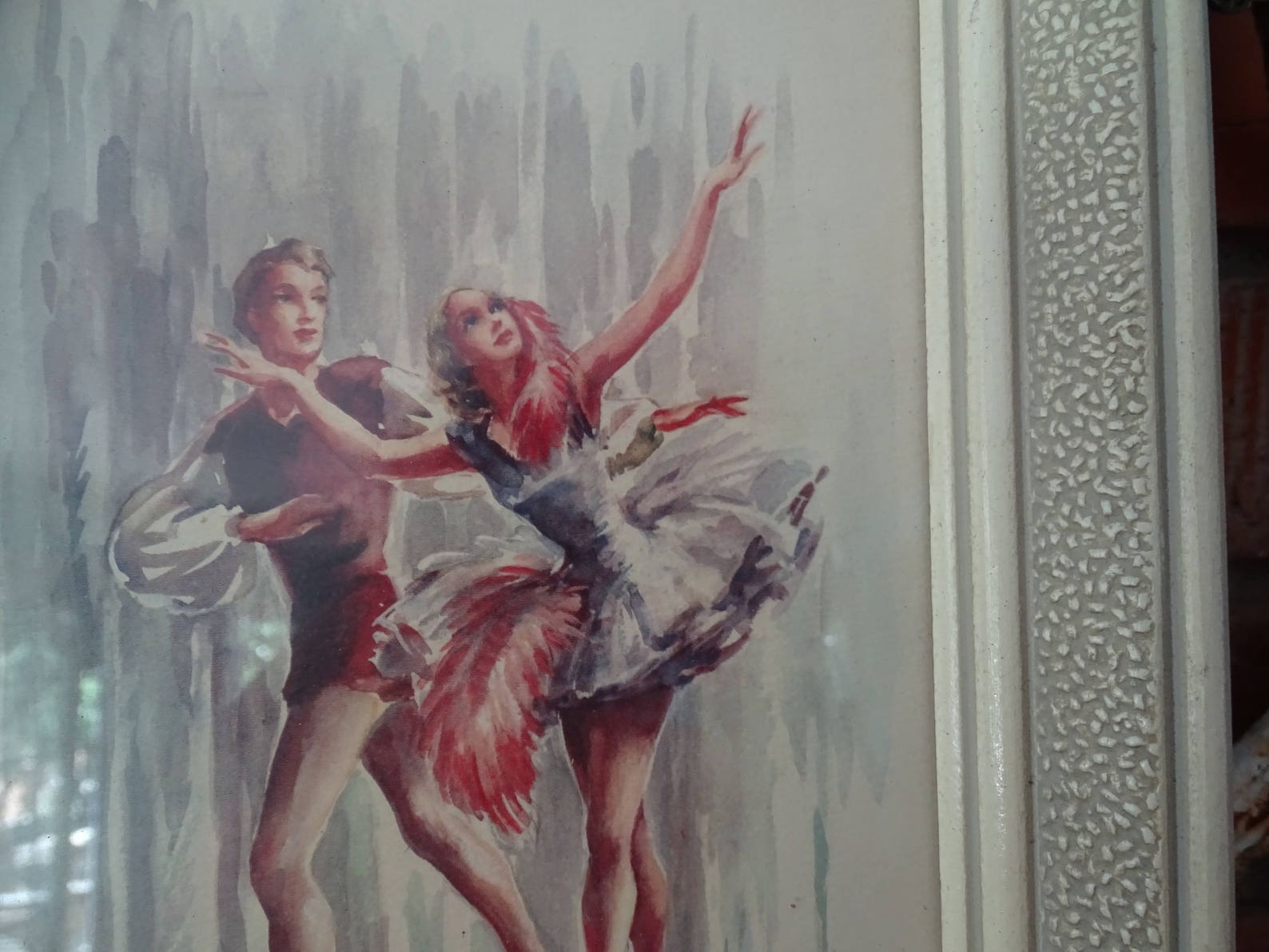 1950's framed ballet print by marchaude, ballet pas de duex picture, ballerina en pointe with tutu, dancers wall art, mid ce