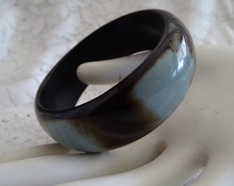 Vintage Brown & Blue Bangle, Wide Spotted Bracelet, Unusual Pale Blue and Deep Brown, Vintage Jewelry, Wear Alone or Stack with Others