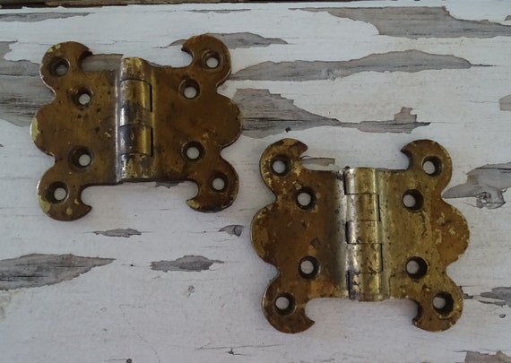 Vintage Metal Hinges Gothic Metal Salvage Set Of 2 Metal Butterfly Hinges Old Door Hinges Cabinet Restoration Decorative Surface Hinges