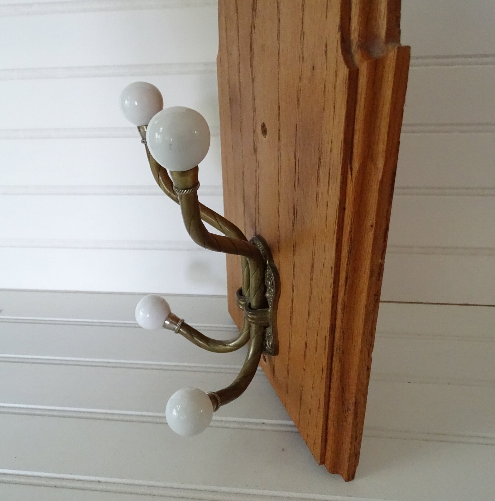 Vintage Double Coat Rack Oak With Brass Hooks Pegged Hat Etsy