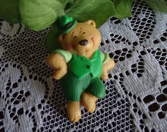 Vintage Irish Dancing Bear Pin, St Patrick's Day Jewelry, Bear in Green Clothing, Cute St Pat's Day Gift, Anthropomorphic Bear Brooch