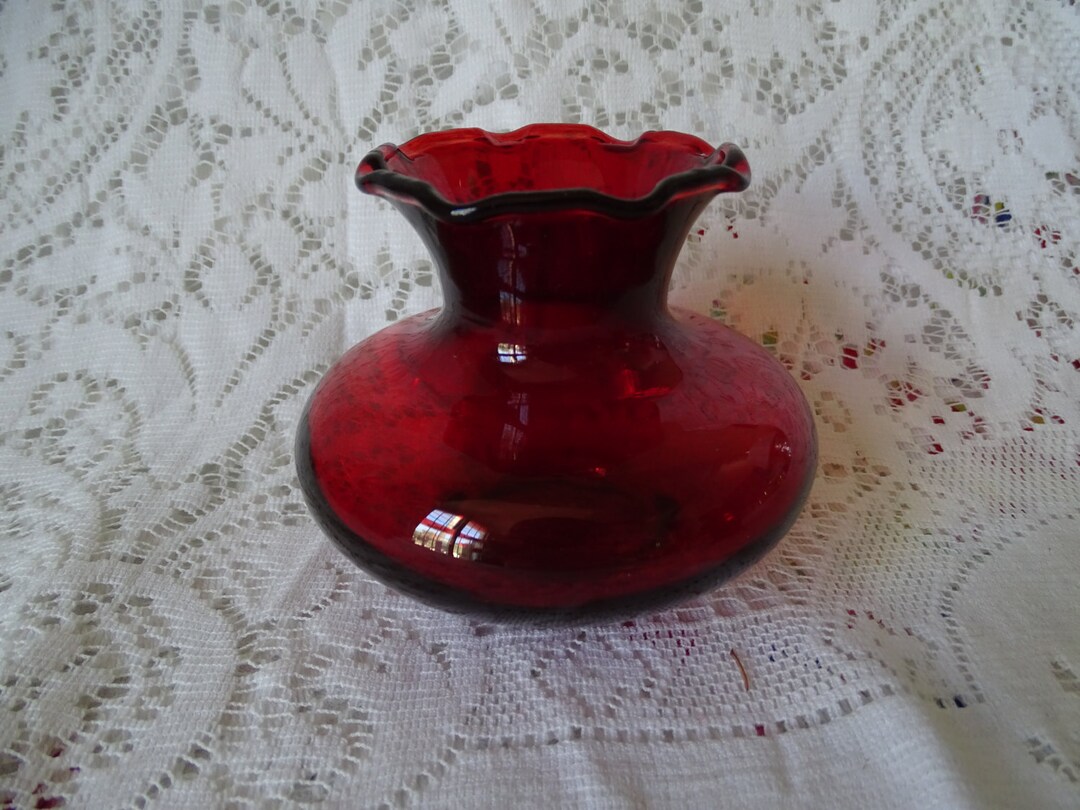 Vintage Red Glass Vase 1950's Petite Ruffle Edged Flower Etsy