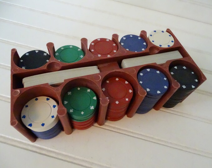 Vintage Poker Game Caddy, Cards & Poker Chip Holder, Rack Holds 200