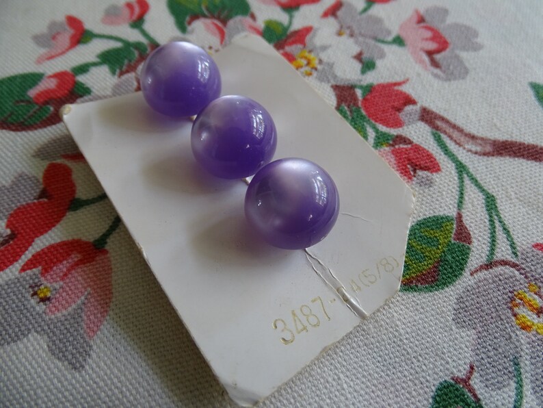 Vintage Lavender Buttons Set of 3 Unused Purple Fasteners Blumenthal #3487 58 Round Ball Shape Built in Shank Style Buttons