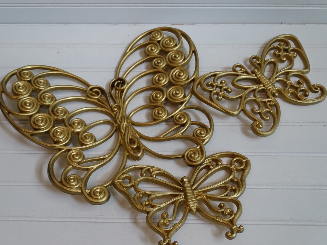 Gold Butterfly Wall Art Set of 3 Faux Rattan Butterflies Etsy