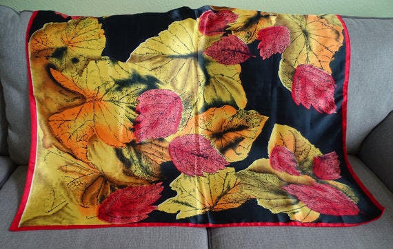 Vintage Leaves Scarf, Colorful Shoulder Wrap, Hug… - image 4