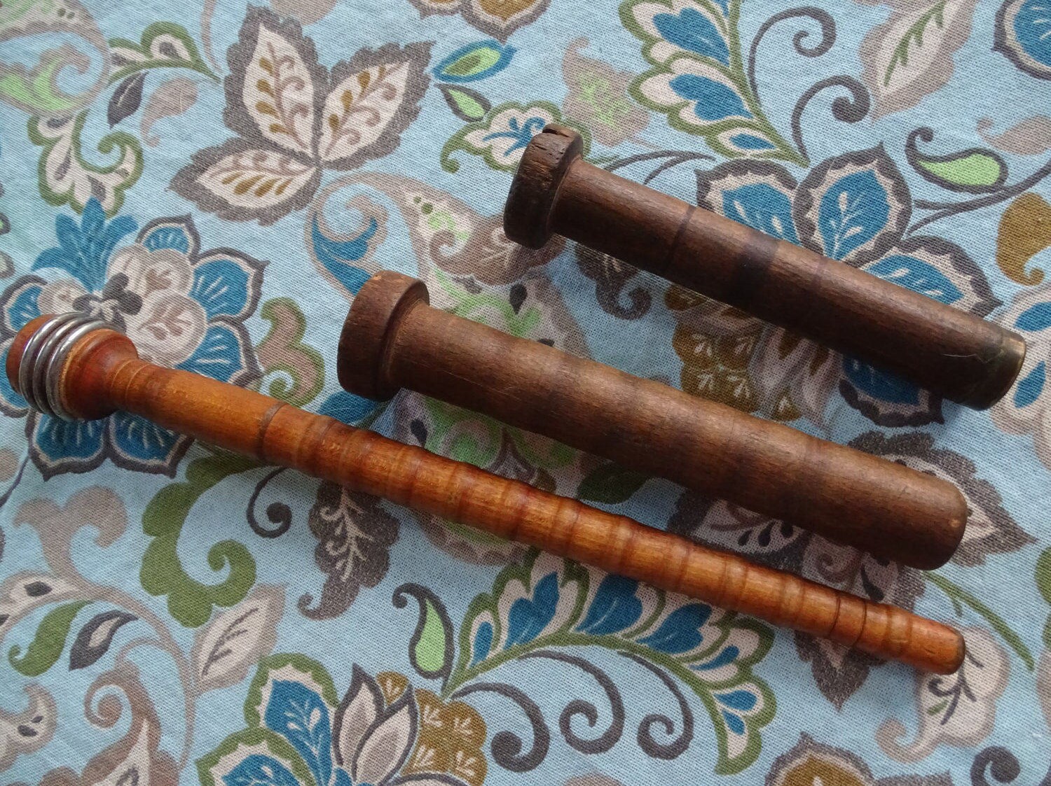 Set of 3 Antique Wood Textile Bobbins Early 1900's Etsy