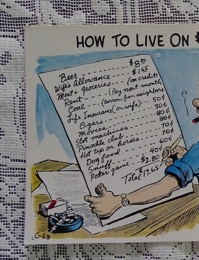 Humorous Budget Cut 1950/'s Petley Laff Card Vintage Funny Post Card Mid Century Greeting Unused No Postmark Artist Bob Petley Arizona
