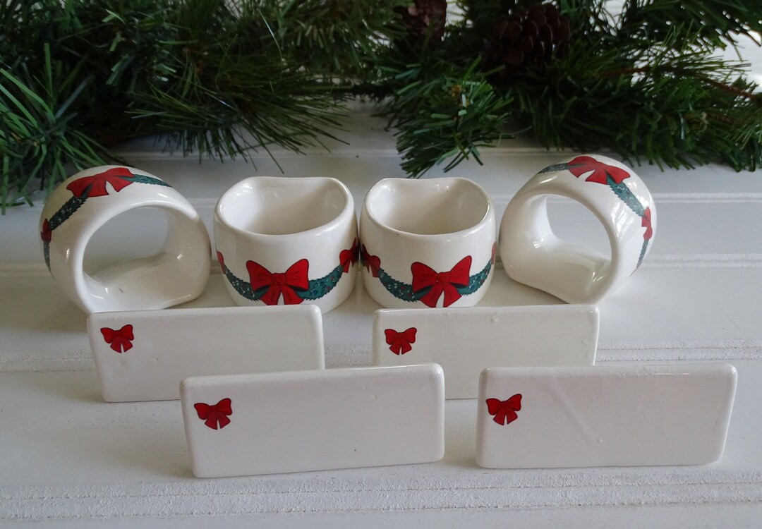 Vintage Christmas Napkins Rings & Placecards Ceramic Holiday Etsy