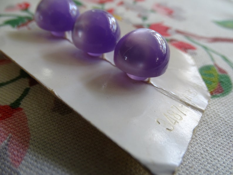 Vintage Lavender Buttons Set of 3 Unused Purple Fasteners Blumenthal #3487 58 Round Ball Shape Built in Shank Style Buttons