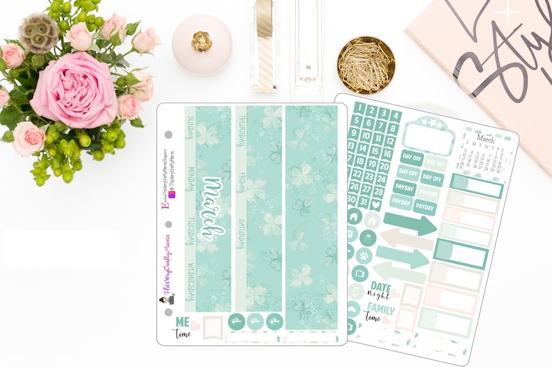 Lucky You March Monthly 2 Page Sticker Kit for Erin Condren Planner