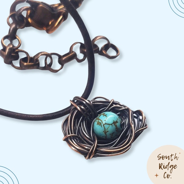 Copper Robin Nest Necklace with up to 5 Beads, Customizable Bead Count, Handcrafted Pendant, Wire-Wrapped Jewelry, Unique Gift, Made in USA