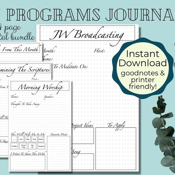JW Broadcast Journal | Morning Worship | Daily Text | Printable Planner Sheet | Download Digital Planners | Digital Printable Notebook