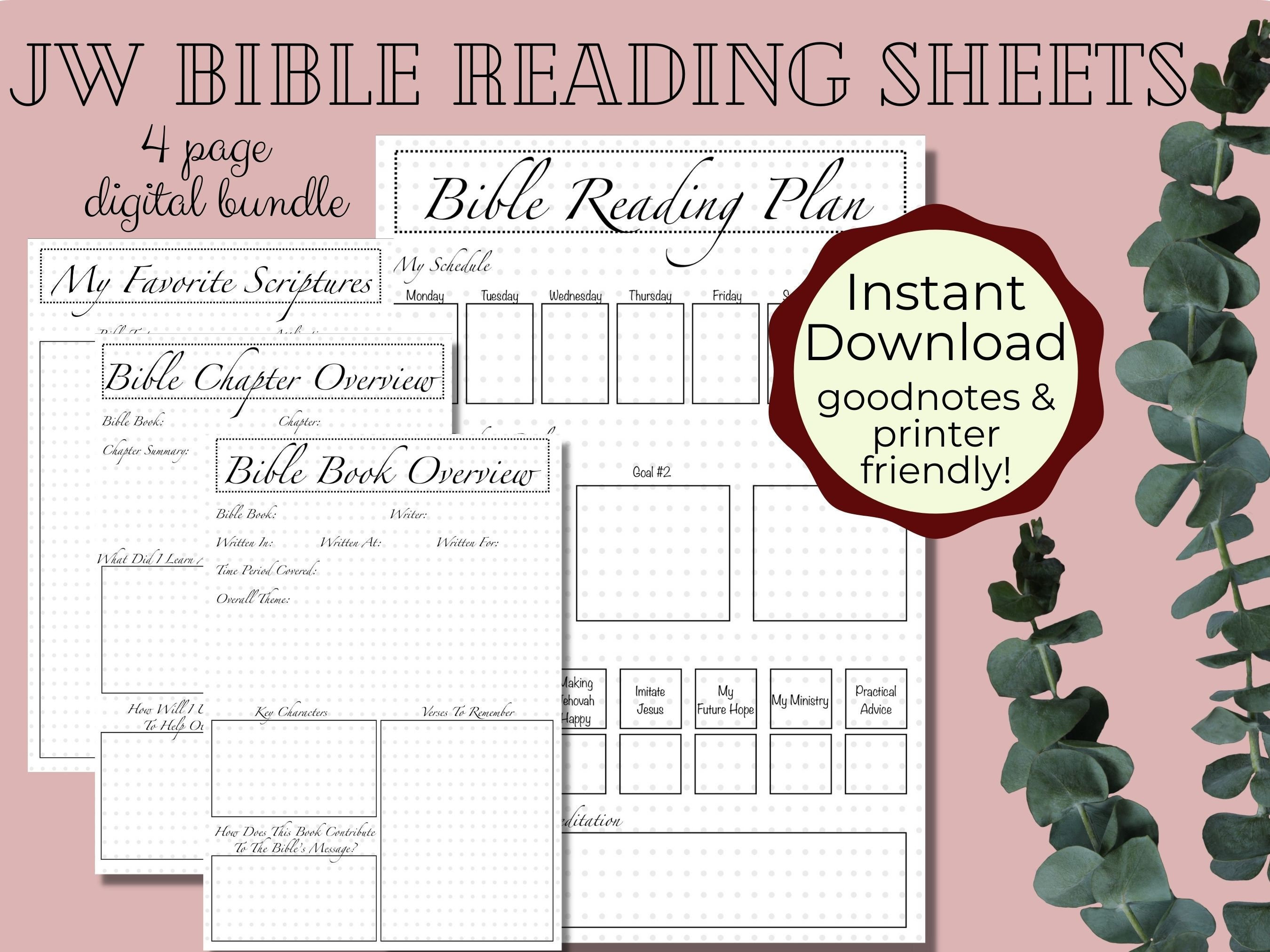 JW Bible Reading Study Journal Bible Study Tracker Printable.