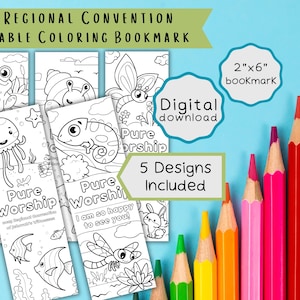 Marcador para colorear de la Convención Regional de Adoración Pura de JW Kids 2025 / Descarga digital instantánea / Regalo de marcapáginas / Tarjeta para imprimir en casa