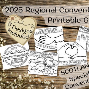 Regalos de la convención especial JW PURE WORSHIP 2025 / Tarjetas para colorear imprimibles - Niños, adultos, familias / Glasgow, Escocia