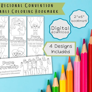 Marcador para colorear de la Convención Regional de Adoración Pura de JW Kids 2025 / Descarga digital instantánea / Regalo de marcapáginas / Tarjeta para imprimir en casa