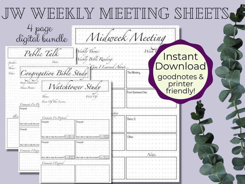 JW Weekly Meeting Sheets Weekend Midweek Meeting Journal Etsy Jw weekly meeting sheets weekend midweek meeting journal etsy