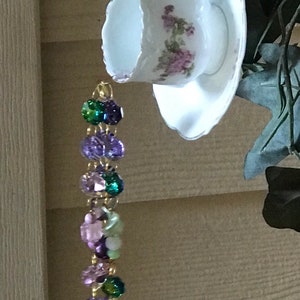 Lilac Demitasse Teacup Crystal Sun Catcher, Crystal Wind Chime, Memorial Chime
