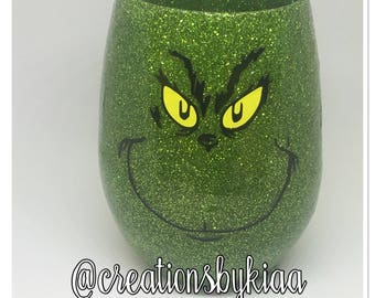 Mr. Grinch stemless wine glass