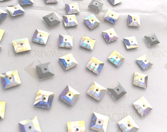 20 pieces Swarovski #3400 6mm Crystal AB Square Sew-On Rhinestones