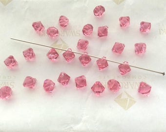 30 pieces Swarovski #6301 6mm Crystal Rose Top Drilled Faceted Bicone Pendants Beads