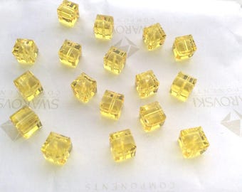 10 pieces Swarovski #5601 6mm Crystal Citrine Square Cube Faceted Beads
