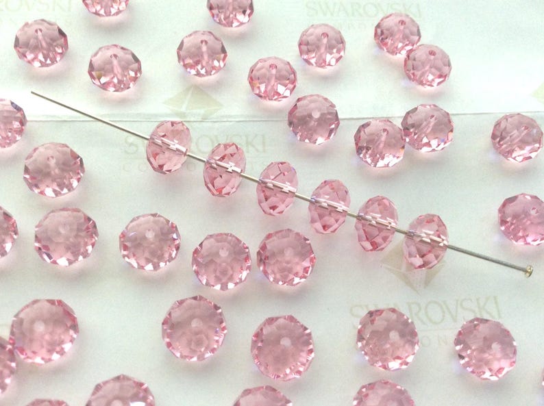 20 pieces Swarovski #5040 8mm Crystal Light Rose Briolette Rondelle Spacer Faceted Beads imagem 1