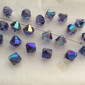 12 pieces Vintage Swarovski #6301 8mm Crystal Tanzanite AB Top Drilled Faceted Bicone Pendants Beads