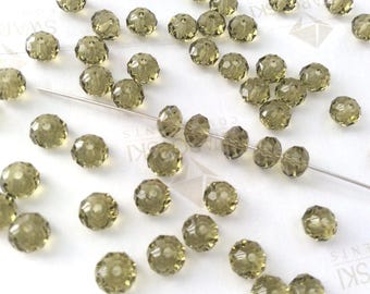 30 pieces Swarovski #5040 6mm Crystal Khaki Briolette Rondelle Spacer Faceted Beads