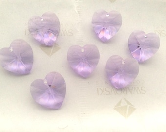 6 pieces Swarovski #6202 14mm Crystal Violet Heart Faceted Pendants Beads