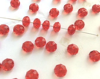 Swarovski #5040 Crystal Light Siam Briolette Rondelle Spacer Faceted Beads 6mm 8mm