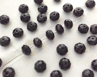30 pieces Swarovski #5040 6mm Crystal Jet Black Briolette Rondelle Spacer Faceted Beads